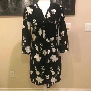 Isabella Sinclair 100% Cotton Floral Black/White Draw-String Round Hem Dress-S